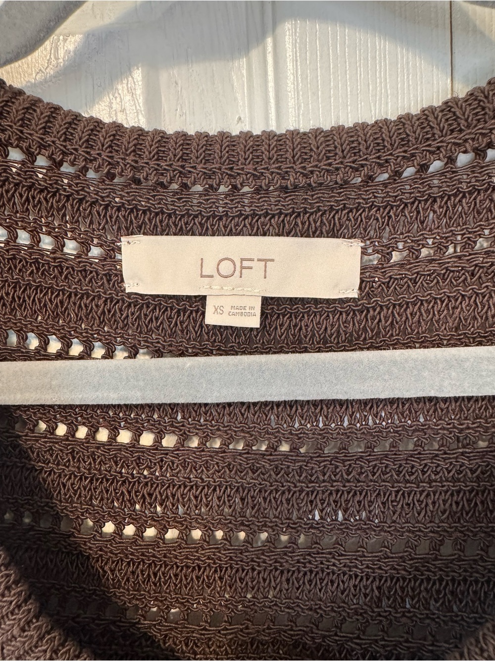 LOFT Chocolate Brown Crochet Tank Top Open Knit Sleeveless Women's Top Size XS - Picture 3 of 7
